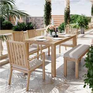 Heynemo 6 Pieces Patio Dining Sets, Aluminum Outdoor Dining Table with 4 Chairs and Bench, Patio Dining Furniture Set with Removable Cushion - 1 of 4