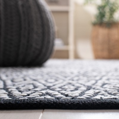 Handmade Black Geometric Cotton Square Rug, 6' x 6'