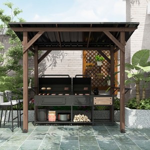 Famapy Cedar Wood BBQ Gazebo with Galvanized Steel Roof and Dual Bar Shelves for Patio & Garden - 1 of 4