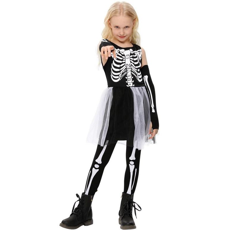 Whizmax Girls Skeleton Costume with Tulle Tutu Skirts Funky Punk Bones Costume, 3 of 8