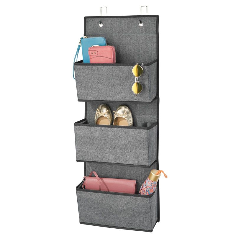 mDesign Fabric Closet Hanging Organizers with 3 Pockets + Hooks, 1 of 10
