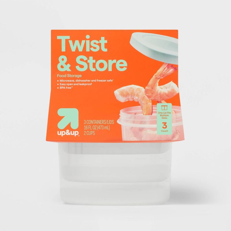 Twist &#38; Store Food Storage Containers - 16 fl oz/3ct - up &#38; up&#8482;, 1 of 4