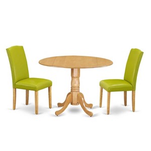 Round Kitchen Table Set 42 Inch Antique Dining Table w/ 2 Parsons Chairs, Green PU Leather - 1 of 4