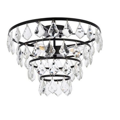 Ella 16" Black Iron and Crystal Flush Mount Light