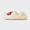 Women's Embroidered Mushroom Cozy Fleece Slipper Socks with Grippers - Ivory/Red - 2 of 4