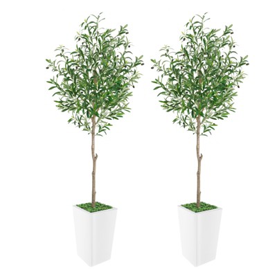 Artificial Olive Tree, Faux Olive Tree with Tall White Planter, Ideal for Home Decor and Housewarming Gift