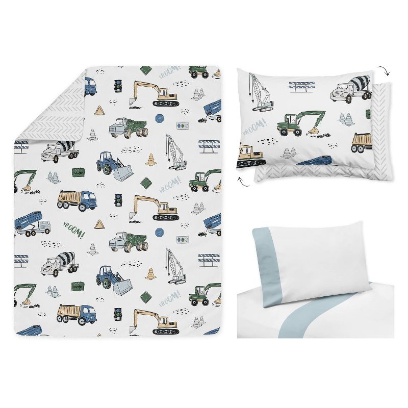 5pc Construction Truck Toddler Kids&#39; Bedding Set Green and Blue - Sweet Jojo Designs, 5 of 8