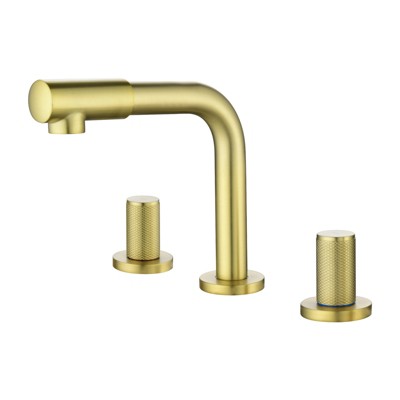 Cobbe Double Handle Bathroom Sink Faucet Spout 360 Degree Swivel 3-Hole 8 Inch Widespread Faucet Brushed Gold