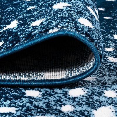 Navy and Cream Abstract Washable 8' x 10' Area Rug