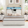 Kumasinova Farmhouse Bed Frame with Storage Headboard,Drawers,LED Lights and Charging Station,Platform Bed with Steel Slats,1200lbs Max - 2 of 4