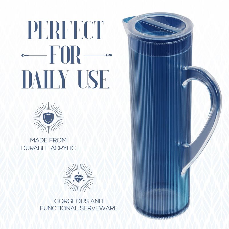 Elle Decor Acrylic Water Pitcher with Lid, 50-Ounces Iced Tea Pitcher for Fridge, Indigo Blue Tall Jug, 5 of 8