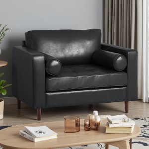 44.75" Faux Leather Sophisticated Club Chair with Birch Wood Legs - 1 of 4