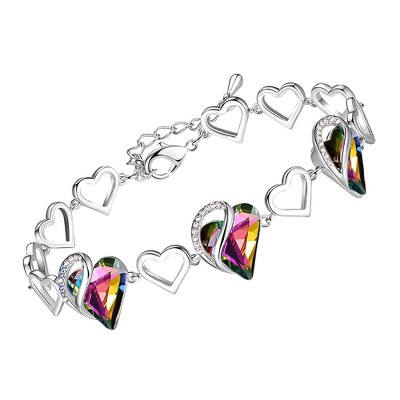 Leafael Infinity Love Heart Birthstone Crystal Link Bracelet, Silver Plated, 7“+2” Adjustable Chain