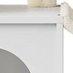 white cat litter cabinet + light grey cat tree