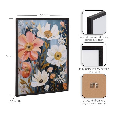 Boho Flowers in Muted Neutrals Black Framed Wall Art 16x20