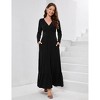 Clearlove Womens Long Sleeve Deep V Neck Dress Ruffles Long Maxi Casual Dresses for Women with Pockets - 3 of 4