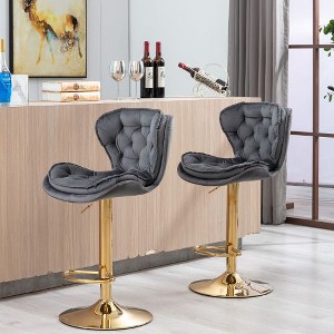 Kumasinova Set of 2 Tufted Velvet Counter Height Bar Stools – Adjustable Height, Swivel Bar Stools with Gold Base for Kitchen Island, Home Bar - 1 of 4