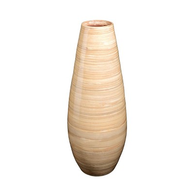 Hastings Home Handcrafted 22" Tall Decorative Bamboo Tear Drop Floor Vase for Silk Plants, Flowers, and Filler Décor - Natural Bamboo