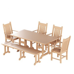 WestinTrends 6 Piece Outdoor Patio Dining Set Outdoor Table and Bench Armchair Set - 1 of 4