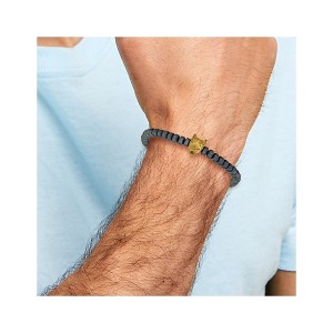 Chisel Stainless Steel Antiqued and Yellow IP-plated Wolf Head Matte 6.5mm Hematite Beaded 7.25" Stretch Bracelet - 1 of 4