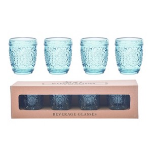 VIP Glass 17.3 in. Blue Embossed Beverage Glass Set of 4 - 1 of 2