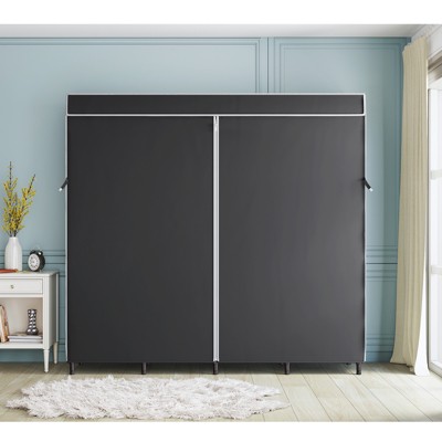 Black Iron Freestanding Closet with Adjustable Shelves and Cover