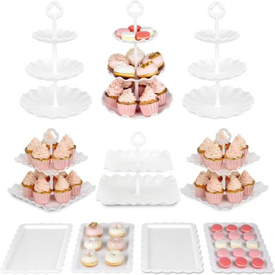 Attop 10-Pack Cupcake Stand Set with 3 Double & 3 Triple Tier Stands, 4 Appetizer Trays for Birthday Baby Bridal Shower Party White