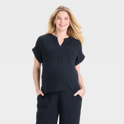 Short Sleeve V-Neck Maternity Gauze Blouse - Isabel Maternity by Ingrid & Isabel™