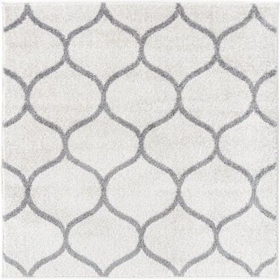 Ivory and Gray Square Trellis Synthetic Area Rug