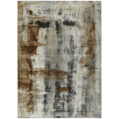 Taupe And Ivory Abstract Washable Indoor Outdoor Area Rug