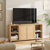 70 Inch TV Stand, Boho TV Stand with Rattan Cabinet Doors, Entertainment Center with 4 Open Shelve, Mid-Century Modern TV Stands - Natural - 4 of 4