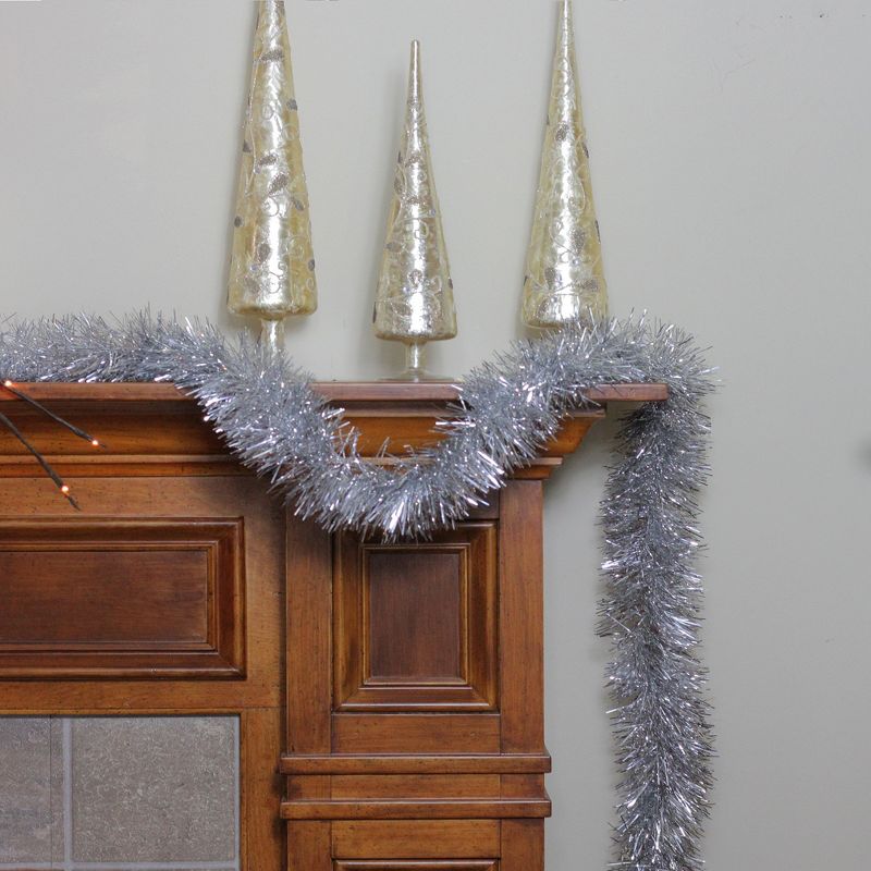 Northlight 50' x 4" Unlit Shiny Silver 6-Ply Foil Tinsel Christmas Garland, 4 of 5