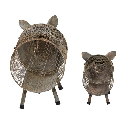 11" & 8" Wide 2pc Planters Farmhouse Metal Pigs - Olivia & May: Iron Garden Statues, No Drainage Holes, 5 of 7