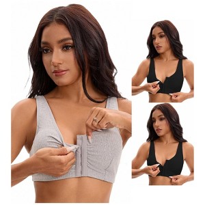 INSPIRE CHIC Women's Front Closure Adjustable Strap Wirefree Full Coverage Soft Workout Bras 3 Packs - 1 of 4