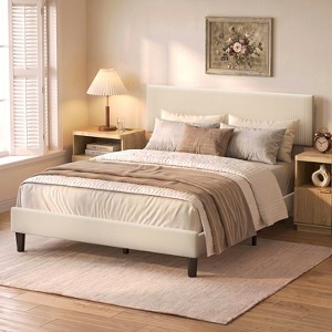Bestier Queen Size Bed Frame, Corduroy Upholstered Platform Bed with ...