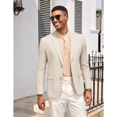 COOFANDY Mens Casual Cotton Linen Blazer Lightweight Linen Sport Coat Two Button Suit Jacket Beige L — фото 4