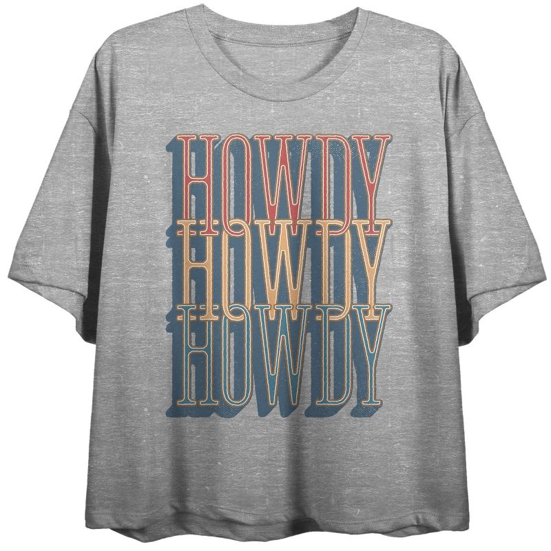 Howdy, Howdy, Howdy Distressed Westernwear Women's Heather Gray Graphic Crop Tee, 1 of 3