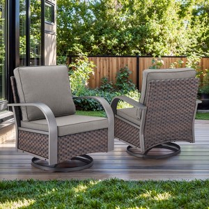 POCASSY Outdoor Swivel Glider Chairs, Patio Wicker Swivel Rocking Chairs with Powder-Coated Steel Armrest - 1 of 4