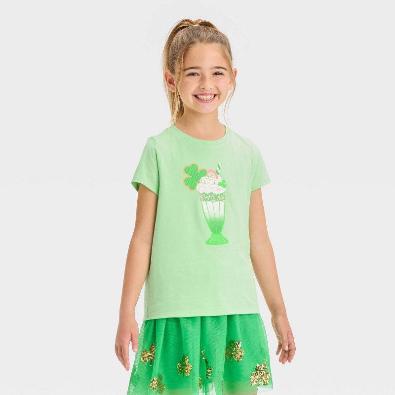 Girls&#39; St. Patrick's Day Short Sleeve &#39;Ice Cream Sundae&#39; Graphic T-Shirt - Cat &#38; Jack&#8482; Light Green, 1 of 5