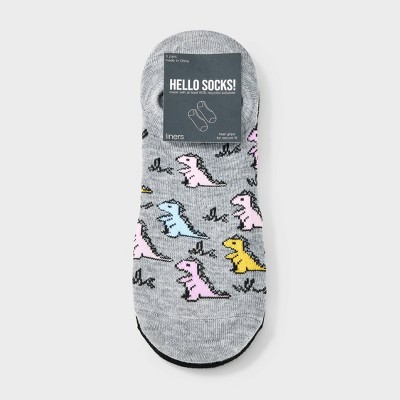Women's Dinosaur 3pk Liner Socks - Heather Gray/White/Black 4-10 - image 2
