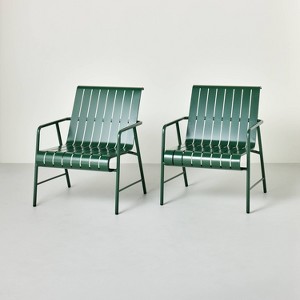 Slat Metal Outdoor Patio Club Chairs (Set of 2) - Green - Hearth & Hand™ with Magnolia: Steel Frame, Rust-Resistant, Farmhouse Style - 1 of 4