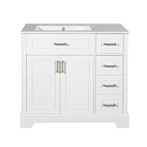 INFURNIC Vanity Tables, Elegant Compact Bathroom Vanity with Ample Storage for Small Spaces and Easy Maintenance, White, 18.3"*36"*34" - 1 of 4