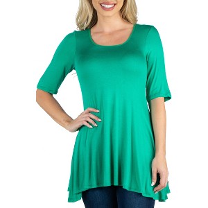 24seven Comfort Apparel Womens Elbow Sleeve Swing Tunic Top For Women - 1 of 4