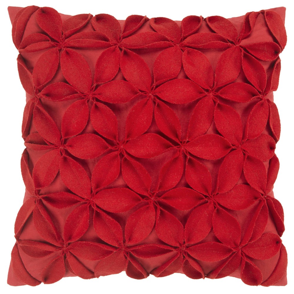 Photos - Pillowcase 18"x18" Botanical Petals Solid Square Throw Pillow Cover Red - Rizzy Home