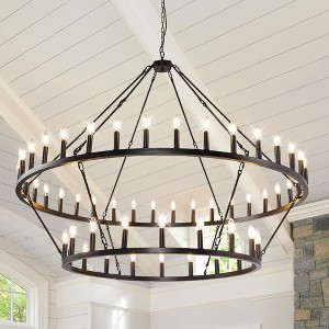 Modern Wagon Wheel Chandelier 2 Tier Farmhouse Chandeliers,Ceiling Pendant Light Fixture for Kitchen Entryway Dining Living Room - 1 of 4