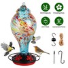 LakeForest "33oz Hand-Blown Glass Hummingbird Feeder with 5 Feeding Ports, Ant Moat, Hanging Hook & Rope"Blue - 4 of 4