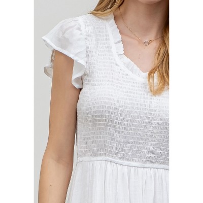 Женские платья August Sky Short Sleeve Smocked Midi Dress (White L) — фото 4