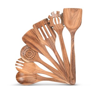 Cheer Collection 7 Piece Elegant Wooden Kitchen Utensils Set - 1 of 4