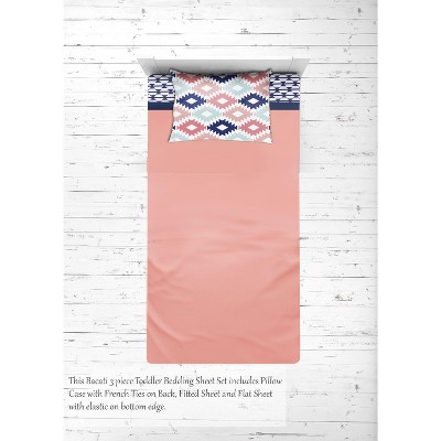 Bacati - Emma  Coral Mint Navy 3 pc Toddler Bedding Sheet Set