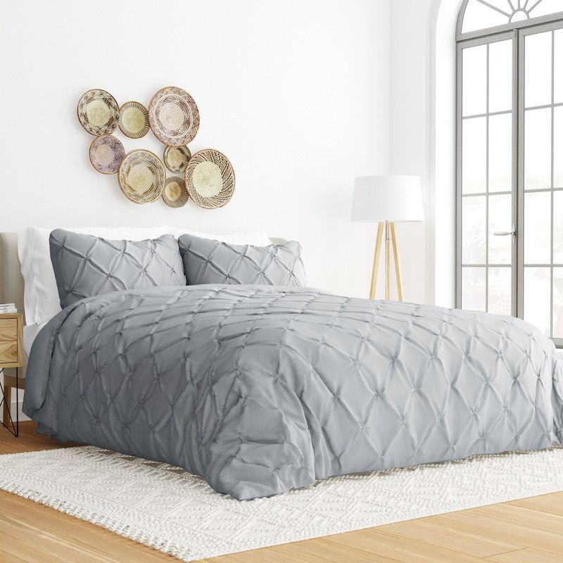 Pinch Pleat Textured  3PC Duvet Cover & Shams Set, Pintuck Design, Ultra Soft, Easy Care - Becky Cameron, 1 of 14